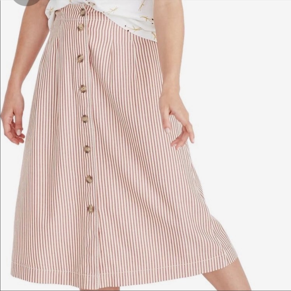 Madewell Patio Skirt Button Front Midi in Clay Stripe sz 2 (XS-S)